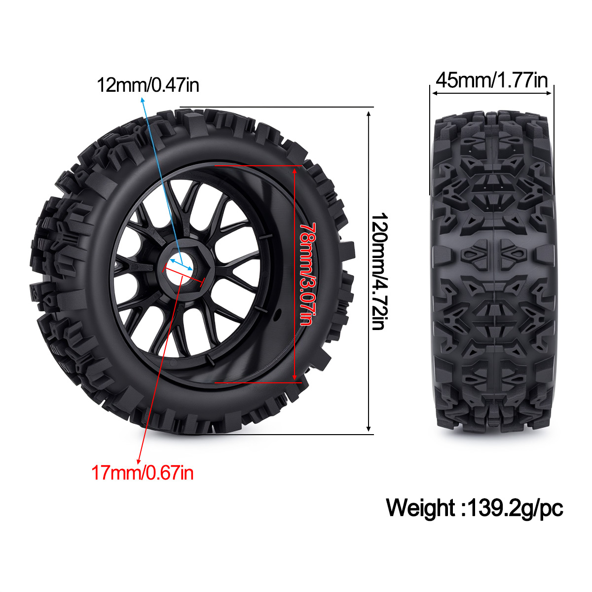 120MM Off-Road RC Tires 17mm H - đánh giá và giá Rc Hobby Trucks
